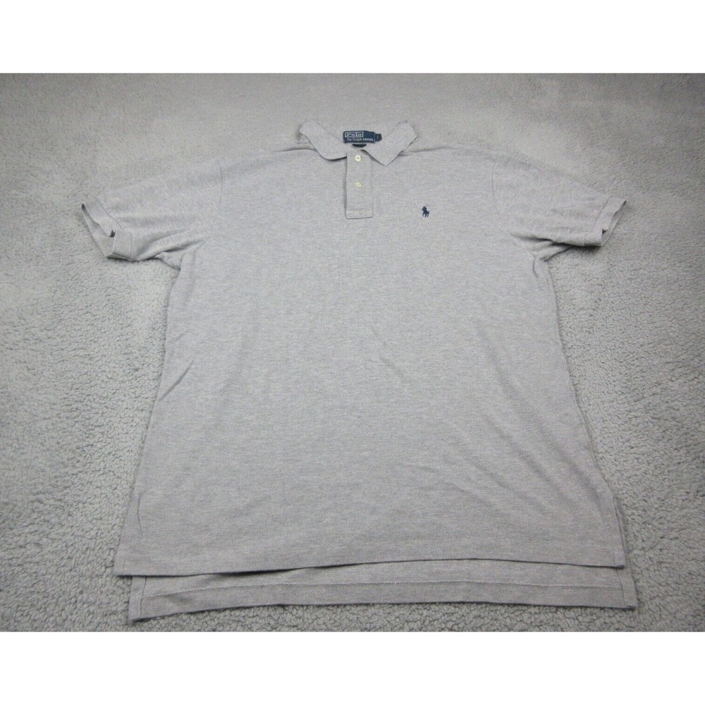 VTG Polo By Ralph Lauren Polo Shirt Mens L Gray Solid Cotton Embroidered Logo